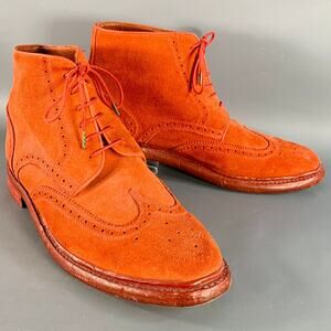 FLORSHEIM by DUCKIE BROWN Size 10 Orange Perforated Suede Wingtip Ankle Boots